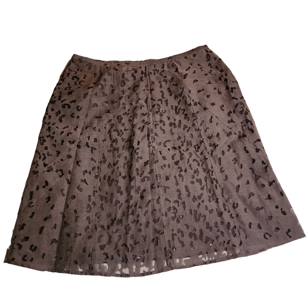 🤩A LINE Women's Brown Sheer Animal Print w/Lining Skirt Size 16 B23